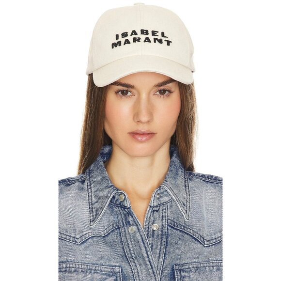 ISABEL MARANT Tyron Logo-Embroidered Cotton-Twill  Baseball Cap In Ecru Black  5 - Picture 2 of 8